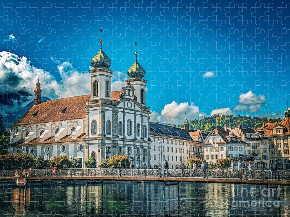 Jesuit Church Jigsaw Puzzle featuring the photograph Catholic Jesuit Church Lucerne by Claudia Zahnd-Prezioso