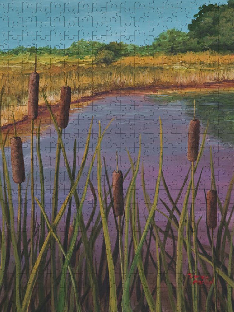 Landscape Jigsaw Puzzle featuring the painting Cattails by Darice Machel McGuire