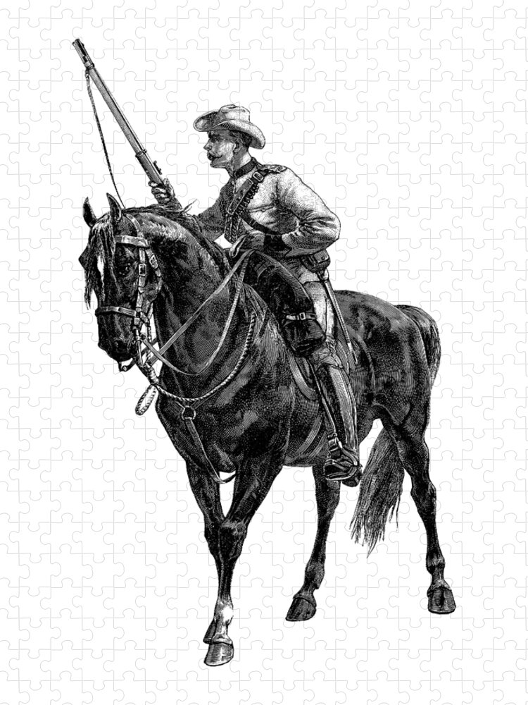 Cavalry Jigsaw Puzzle featuring the digital art Cavalryman and horse by Madame Memento