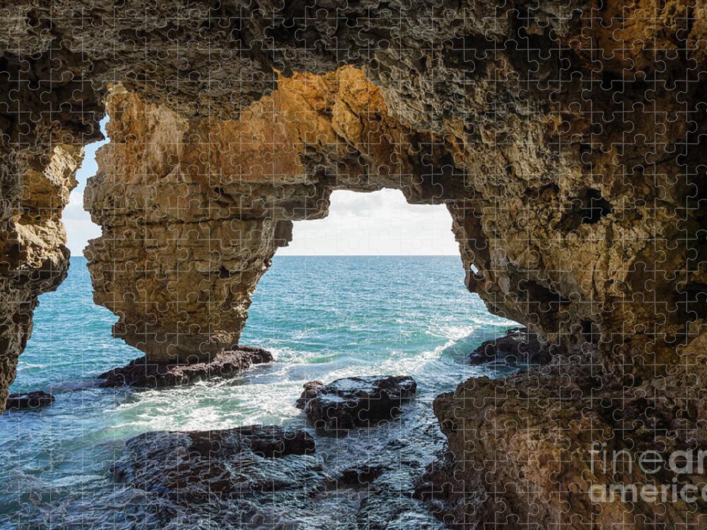 Coast Jigsaw Puzzle featuring the photograph Cave on the Mediterranean coast, Cova del Arcs by Adriana Mueller