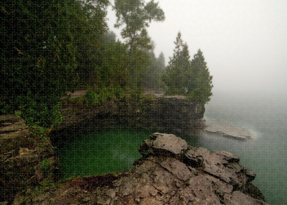 Cave Point Jigsaw Puzzle featuring the photograph Cave Point Calm 3 - Cave Point County Park in Door County WI by Peter Herman