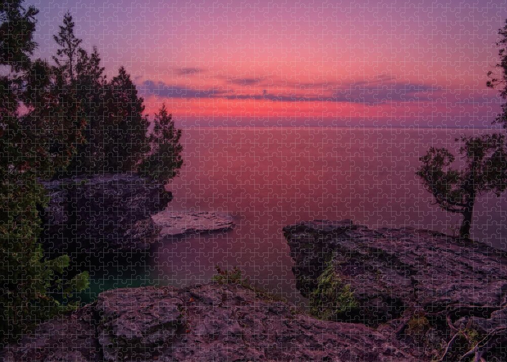 Cave Point Jigsaw Puzzle featuring the photograph Cave Point Calm - Cave Point County Park in Door County WI by Peter Herman