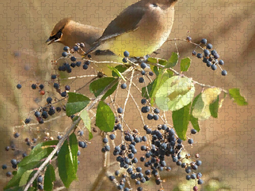 Bird Jigsaw Puzzle featuring the photograph Cedar Waxwing Gathering by Art Cole
