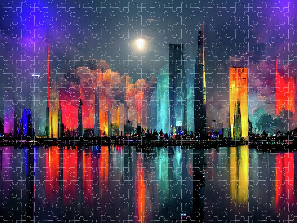 Celestial City Jigsaw Puzzle featuring the digital art Celestial City 28 by DC Langer