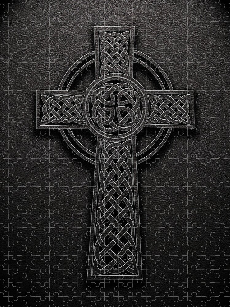 Art Jigsaw Puzzle featuring the digital art Celtic Knotwork Cross Leather Texture No 1 Repost by Brian Carson