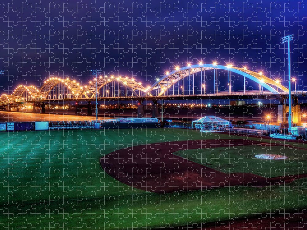 Bridge Jigsaw Puzzle featuring the photograph Centennial Bridge and Modern Woodmen Park by Scott Norris