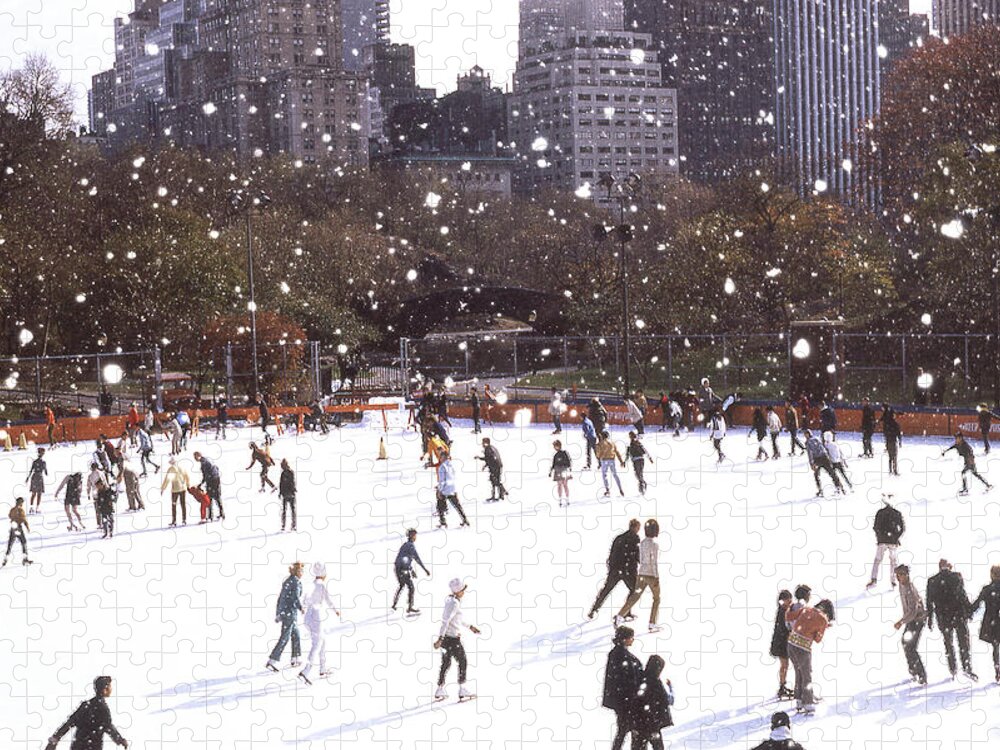 New York Jigsaw Puzzle featuring the photograph Central Park Skaters Color by Russel Considine