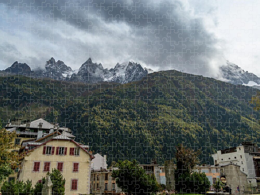 France Jigsaw Puzzle featuring the photograph Chamonix looking up to Mont Blanc by Andrew Lalchan