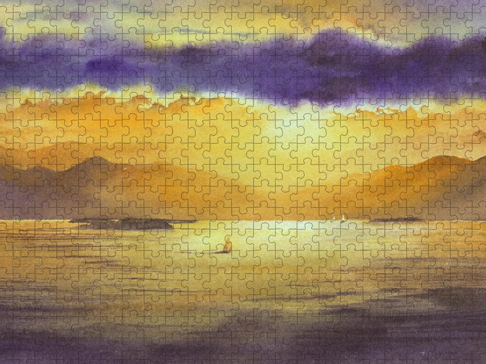 Lake Champlain Jigsaw Puzzle featuring the painting Champlain Gold 2 by Amanda Amend