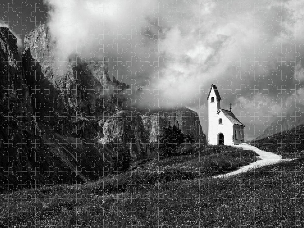 Chapel Jigsaw Puzzle featuring the photograph Chapel on the Passo Gardena, Dolomitres, Italy by Sarah Howard