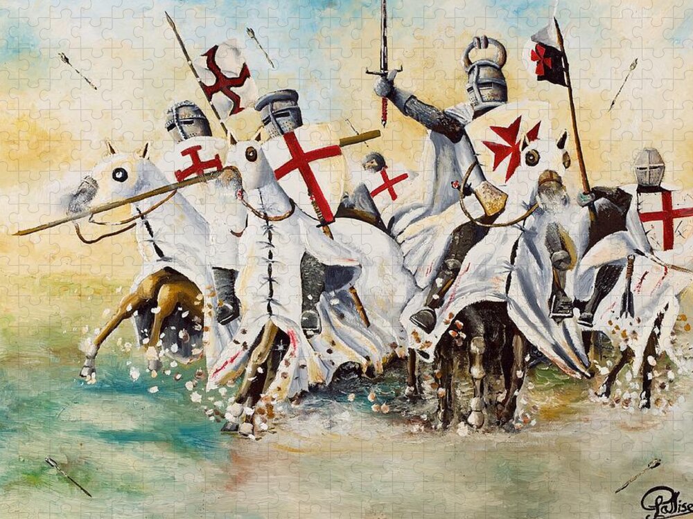 Knights Templar Charge Jigsaw Puzzle featuring the painting Charge of the Knights Templar by John Palliser