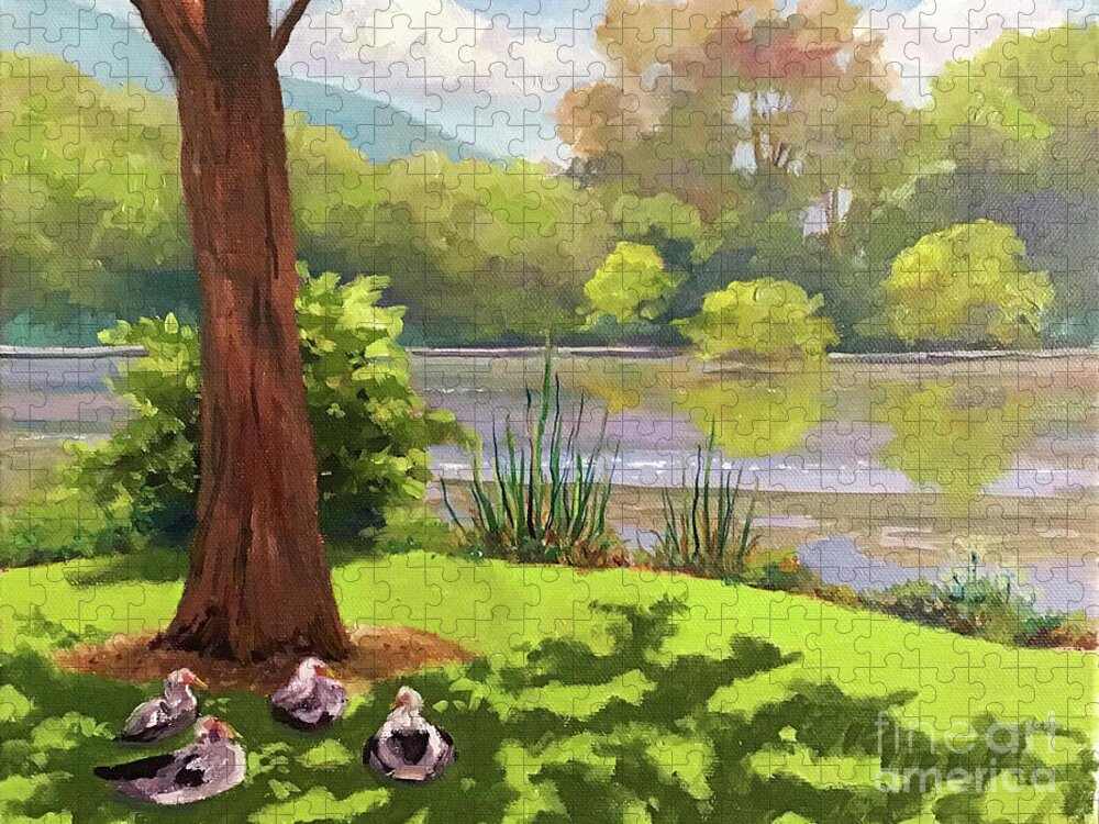 Duck Jigsaw Puzzle featuring the painting Charles Owen Ducks by Anne Marie Brown