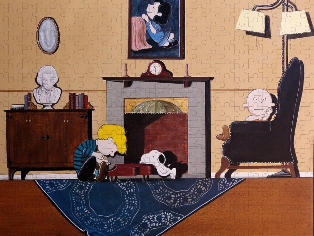 Peanuts Jigsaw Puzzle featuring the painting Charlie Brown Sitting in a Chair by John Lyes