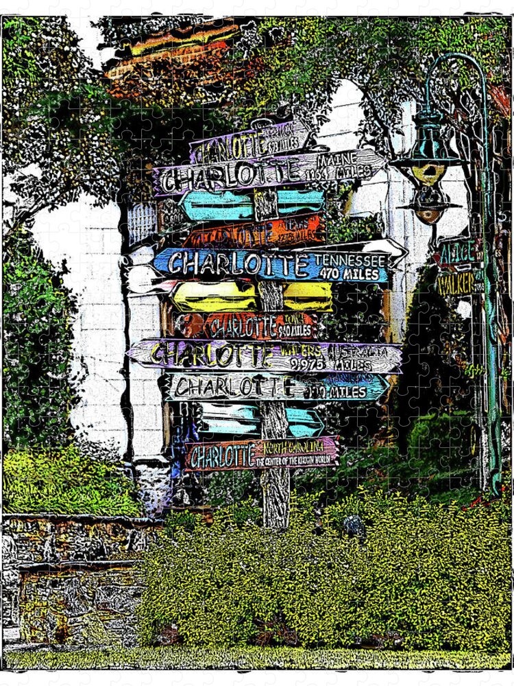 Charlotte Jigsaw Puzzle featuring the digital art Charlotte Signposts at The Green by SnapHappy Photos