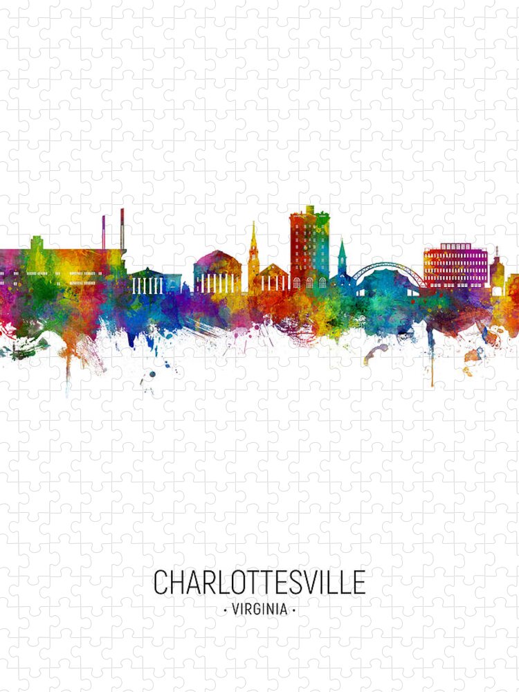 Charlottesville Jigsaw Puzzle featuring the digital art Charlottesville Virginia Skyline #67 by Michael Tompsett