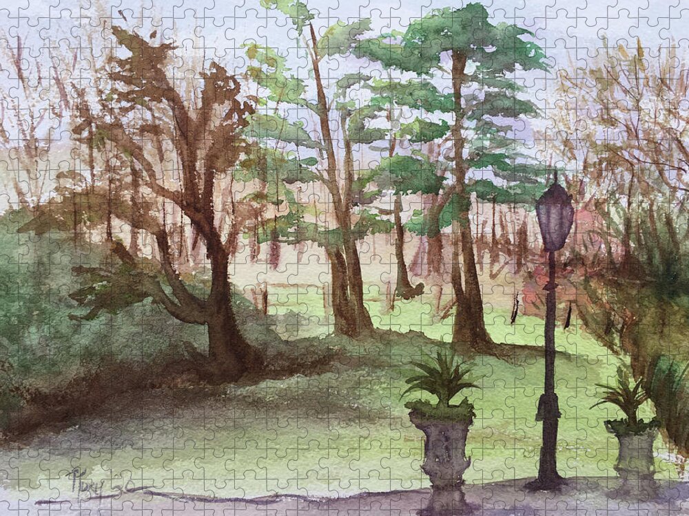 Landscape Jigsaw Puzzle featuring the painting Stanhill Court in Charlwood by Roxy Rich
