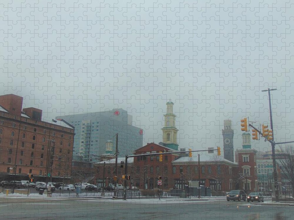 Baltimore Jigsaw Puzzle featuring the painting Charm City Snow Day by Antonio Moore