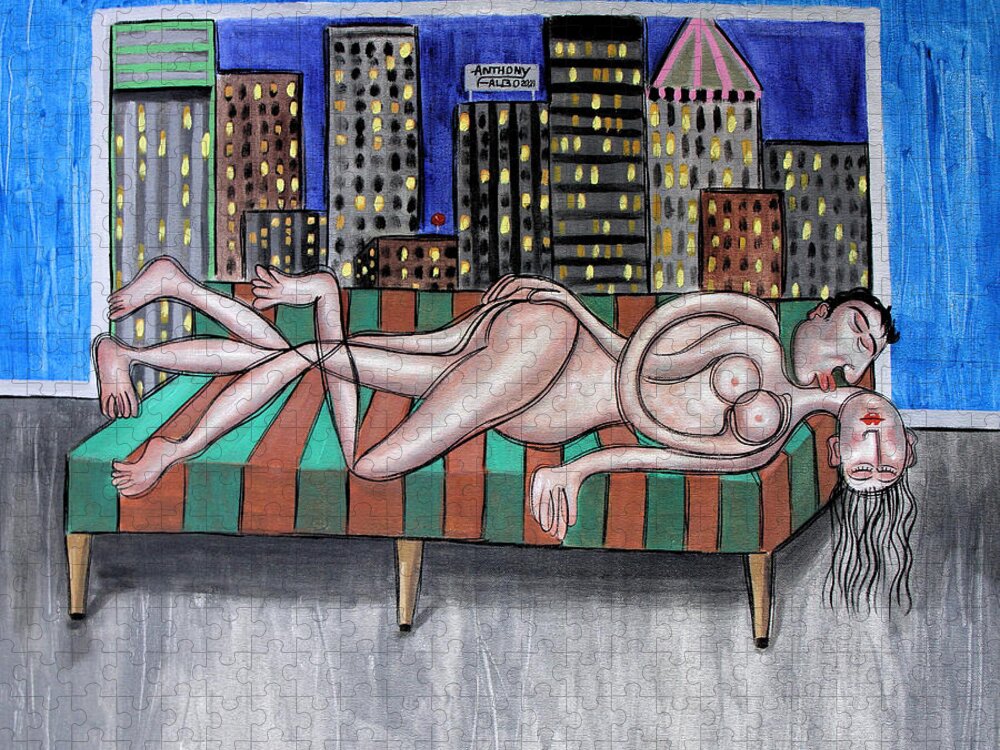 Nude Jigsaw Puzzle featuring the painting Cheap Room With A View by Anthony Falbo