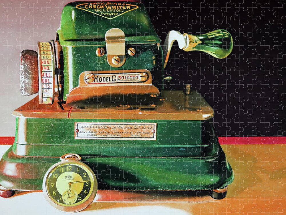 Vintage Check Writer Machine Jigsaw Puzzle featuring the painting Checked by Denny Bond