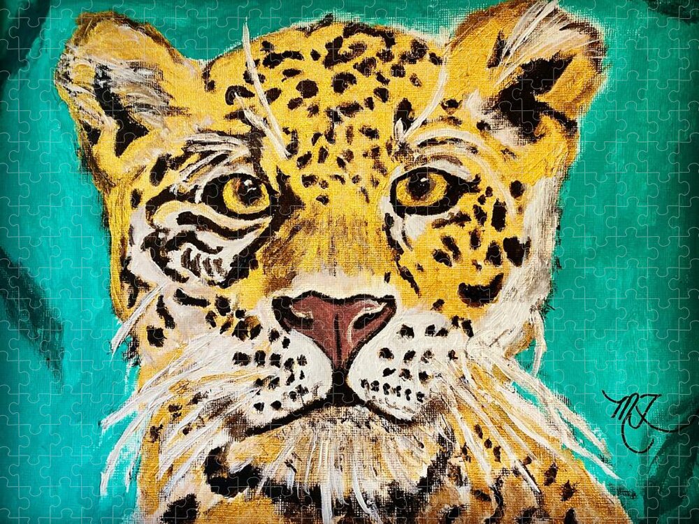 Cat Jigsaw Puzzle featuring the painting Cheetah by Melody Fowler