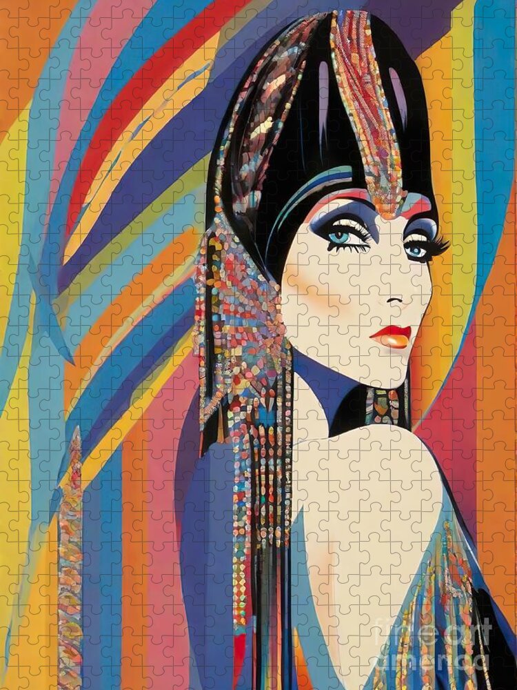 Cher Jigsaw Puzzle featuring the digital art Cher abstract portrait by Movie World Posters