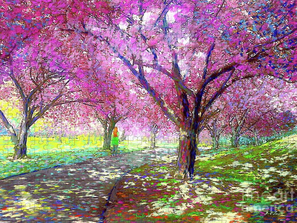 Landscape Puzzle featuring the painting Cherry Blossom by Jane Small