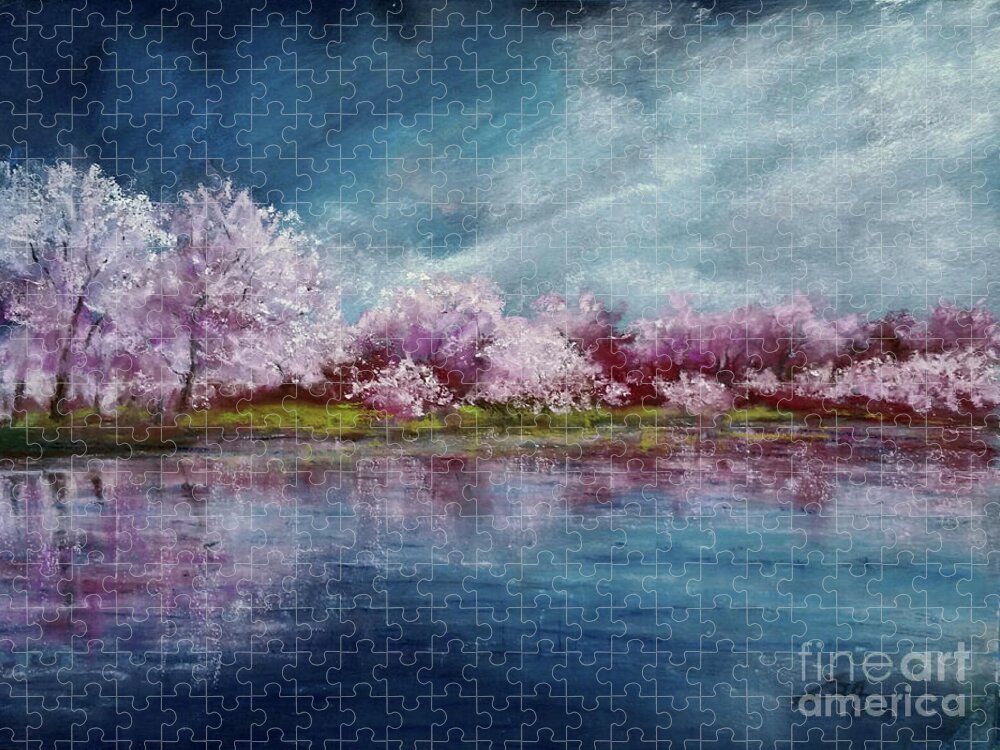 Cherry Tree Jigsaw Puzzle featuring the pastel Cherry Tree Spring Reflection by Zan Savage