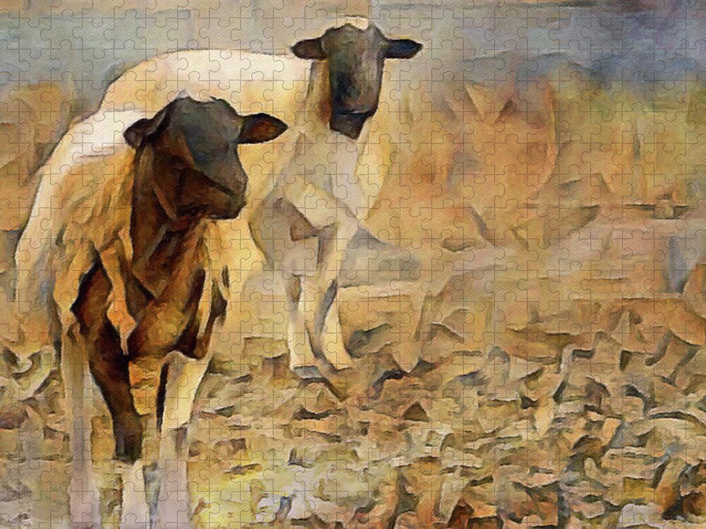 Chester County Goats Jigsaw Puzzle featuring the digital art Chester County Goats by Susan Maxwell Schmidt