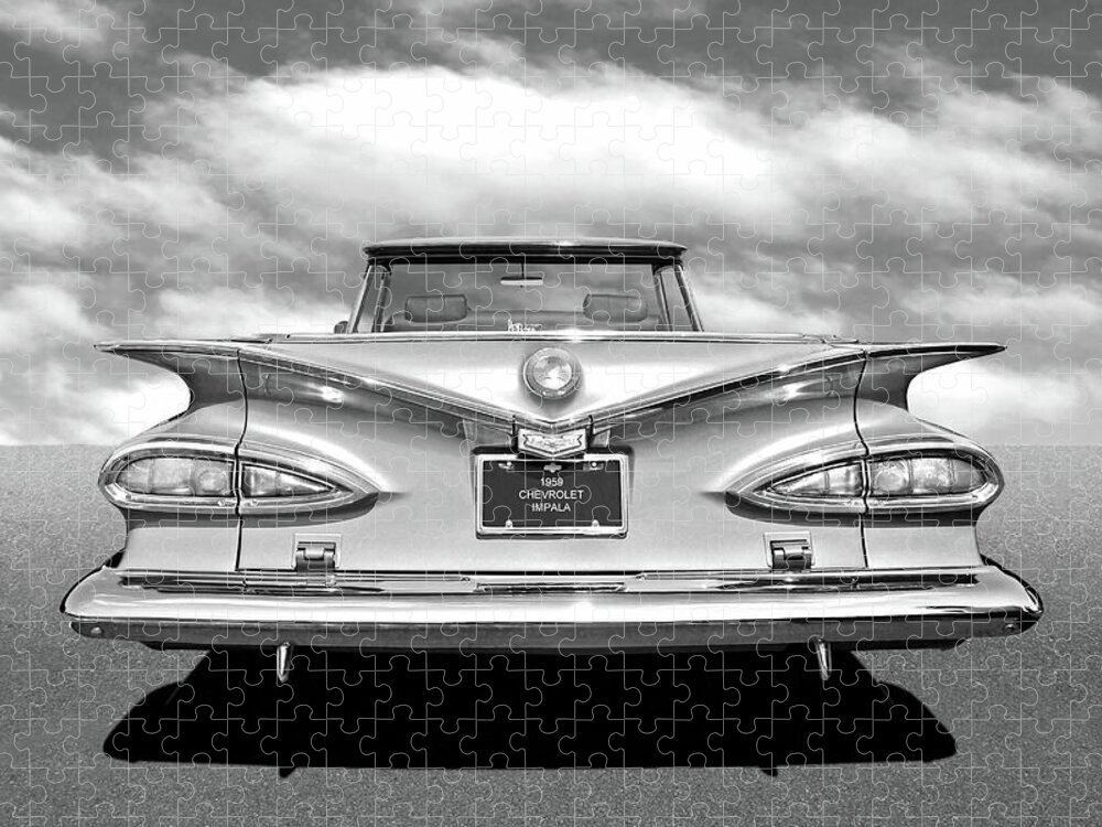 Chevrolet Impala Jigsaw Puzzle featuring the photograph Chevrolet Impala 1959 in Black and White by Gill Billington