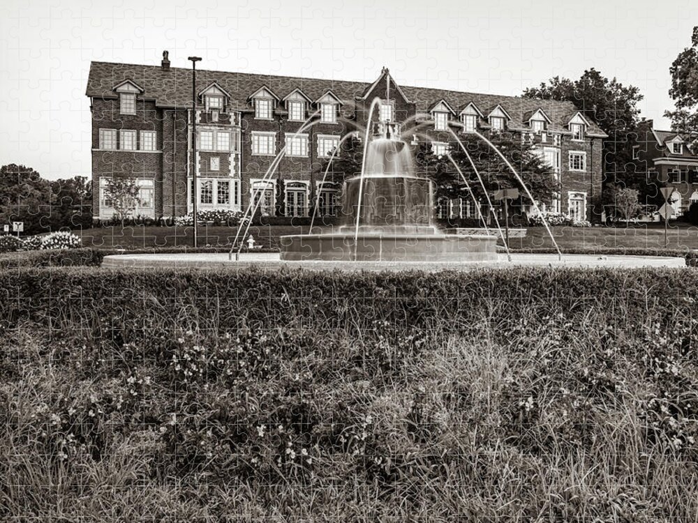 Chi Omega Fountain Jigsaw Puzzle featuring the photograph Chi Omega Fountain in Sepia - Lawrence Kansas by Gregory Ballos