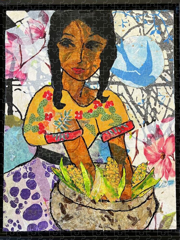 Mexican Girl Jigsaw Puzzle featuring the painting Chica con Maiz by Elaine Elliott
