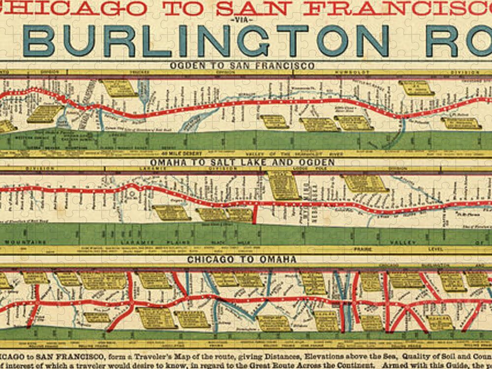 Rails Jigsaw Puzzle featuring the drawing Chicago to San Francisco via the Burlington Route by Vintage Maps