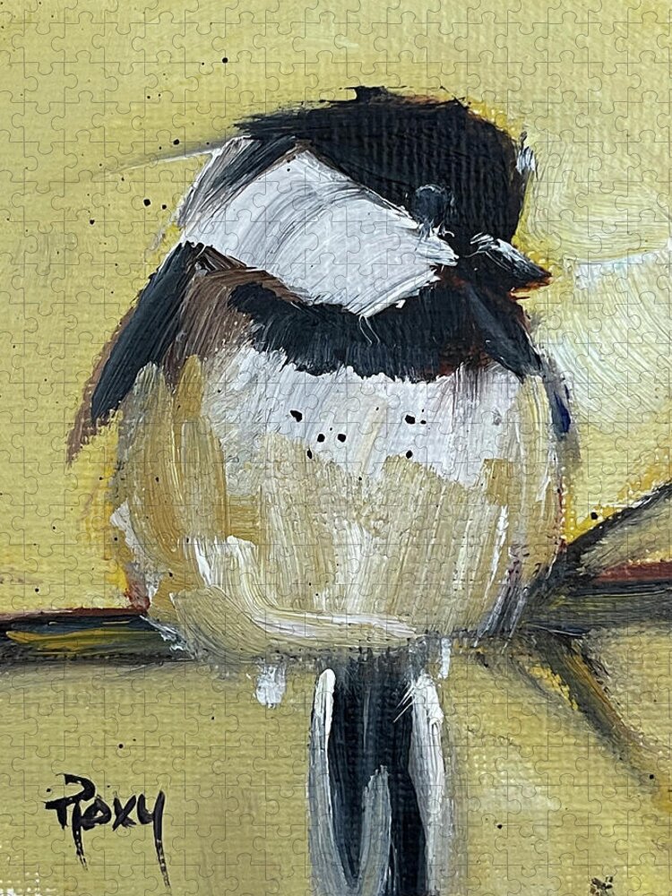 Chickadee Jigsaw Puzzle featuring the painting Chickadee on a Branch by Roxy Rich