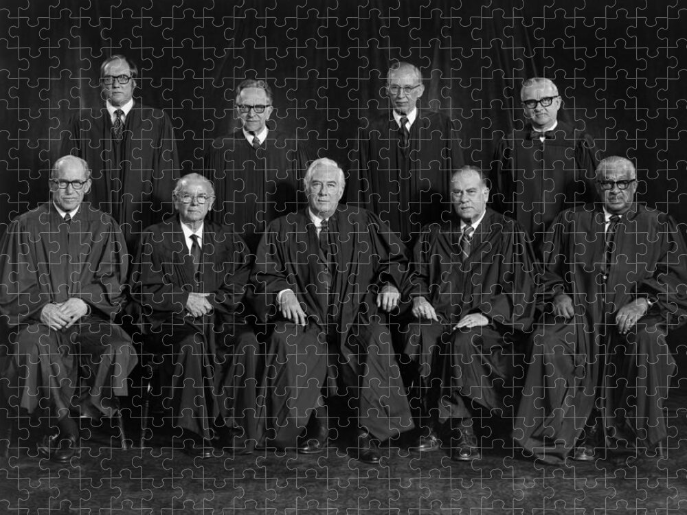 Chief Justice Warren Burger Jigsaw Puzzle featuring the photograph Chief Justice Warren Burger and The 1976 Supreme Court by War Is Hell Store