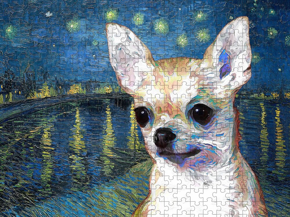 Chihuahua Art Van Gogh Starry Night over the Rhone Jigsaw Puzzle