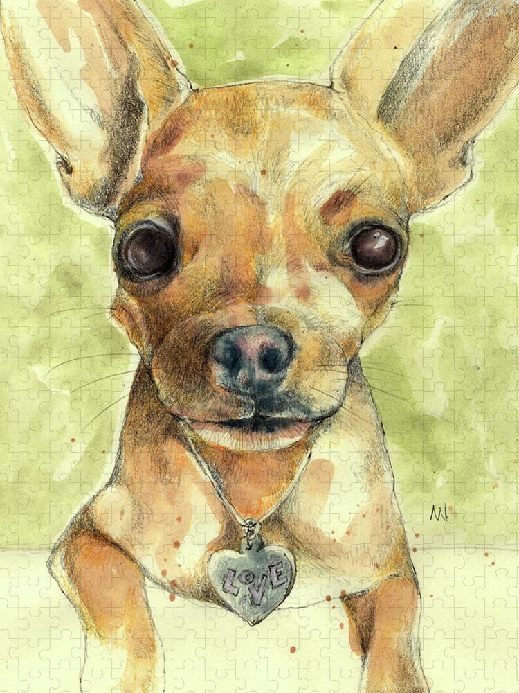 Love Puppy Jigsaw Puzzle featuring the painting Chihuahua Love by AnneMarie Welsh