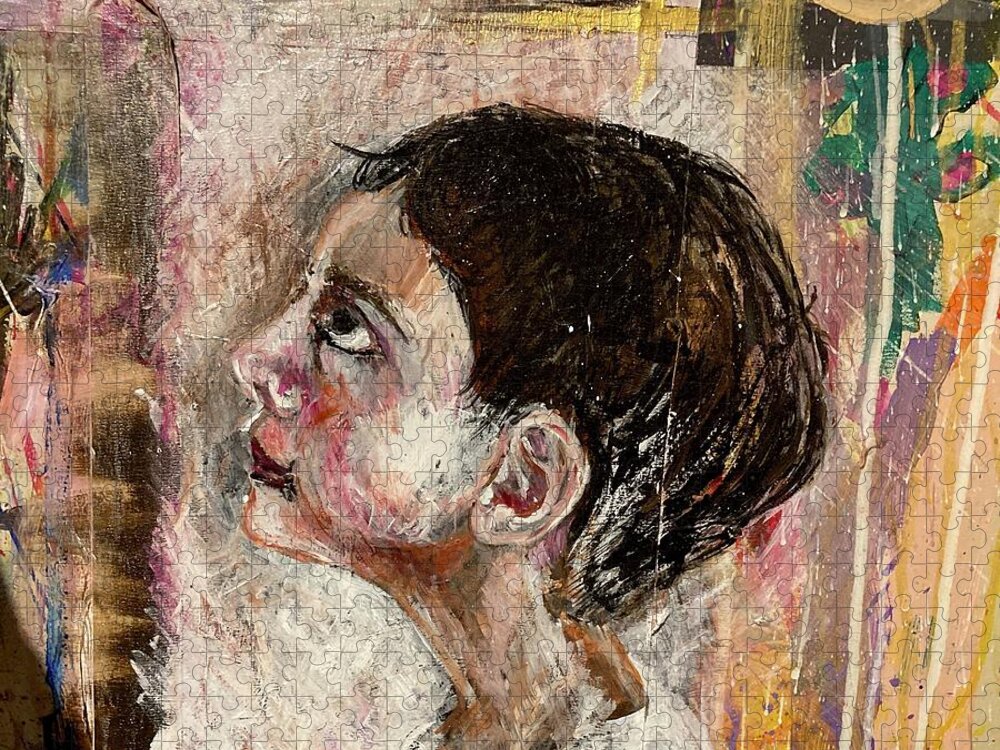 Child Jigsaw Puzzle featuring the painting Child looking up by David Euler