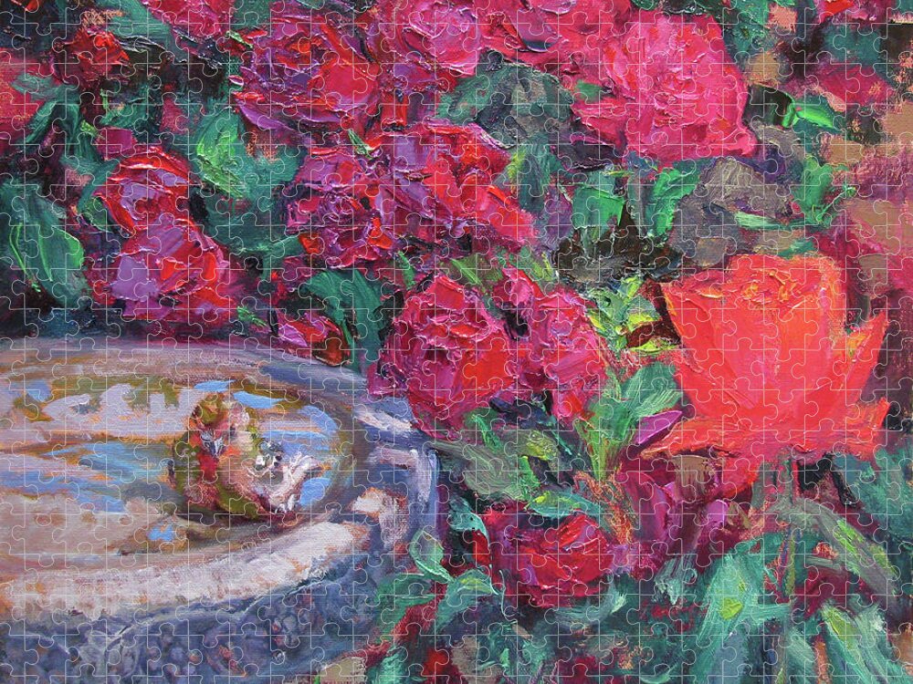 Rose Jigsaw Puzzle featuring the painting Chillin in the Rose Garden by John McCormick