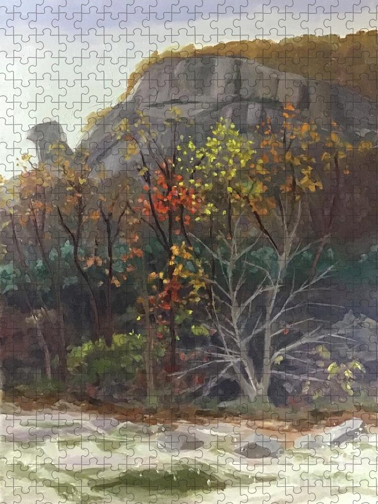 Chimney Rock Jigsaw Puzzle featuring the painting Chimney Rock Fall by Anne Marie Brown