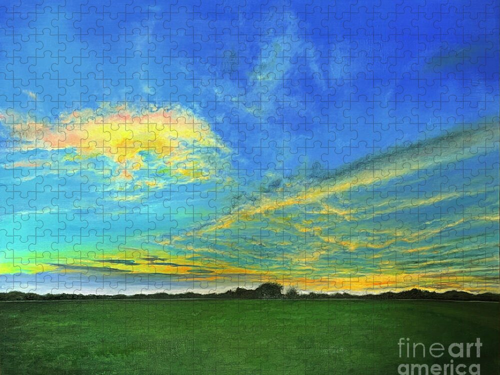 Sunset Jigsaw Puzzle featuring the painting China Spring Sunset by Cory Lind