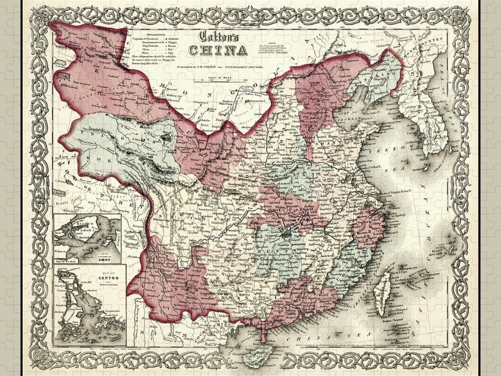 China Jigsaw Puzzle featuring the photograph China Vintage Map 1863 by Carol Japp