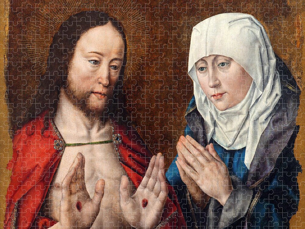 Aelbrecht Bouts Jigsaw Puzzle featuring the painting Christ appears to Mary by Aelbrecht Bouts