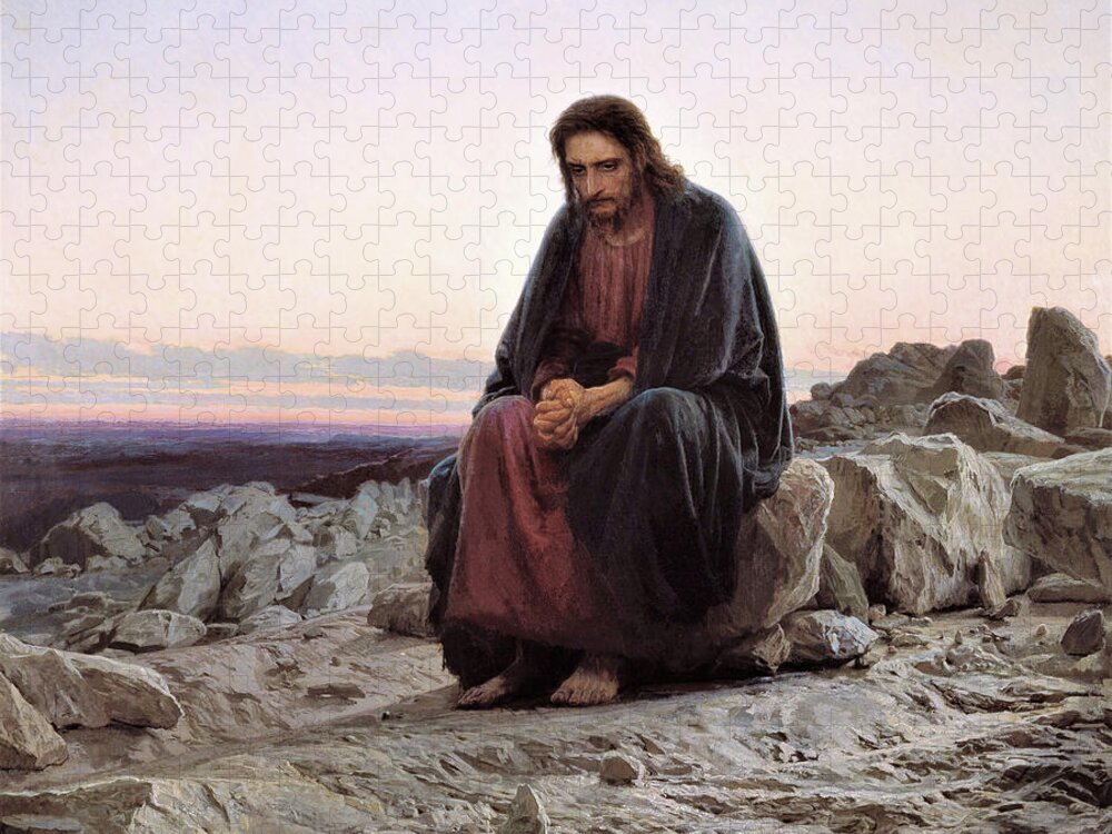 Ivan Jigsaw Puzzle featuring the painting Christ in the Wilderness - Digital Remastered Edition by Ivan Kramskoi