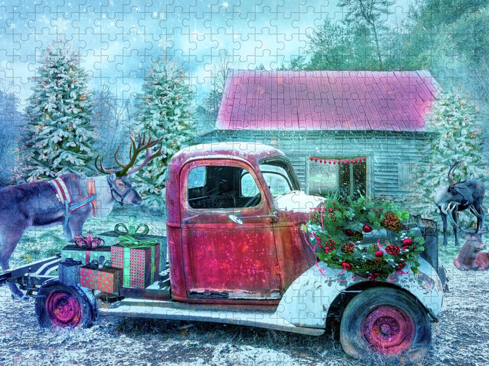 Truck Jigsaw Puzzle featuring the photograph Christmas Eve Reindeer by Debra and Dave Vanderlaan