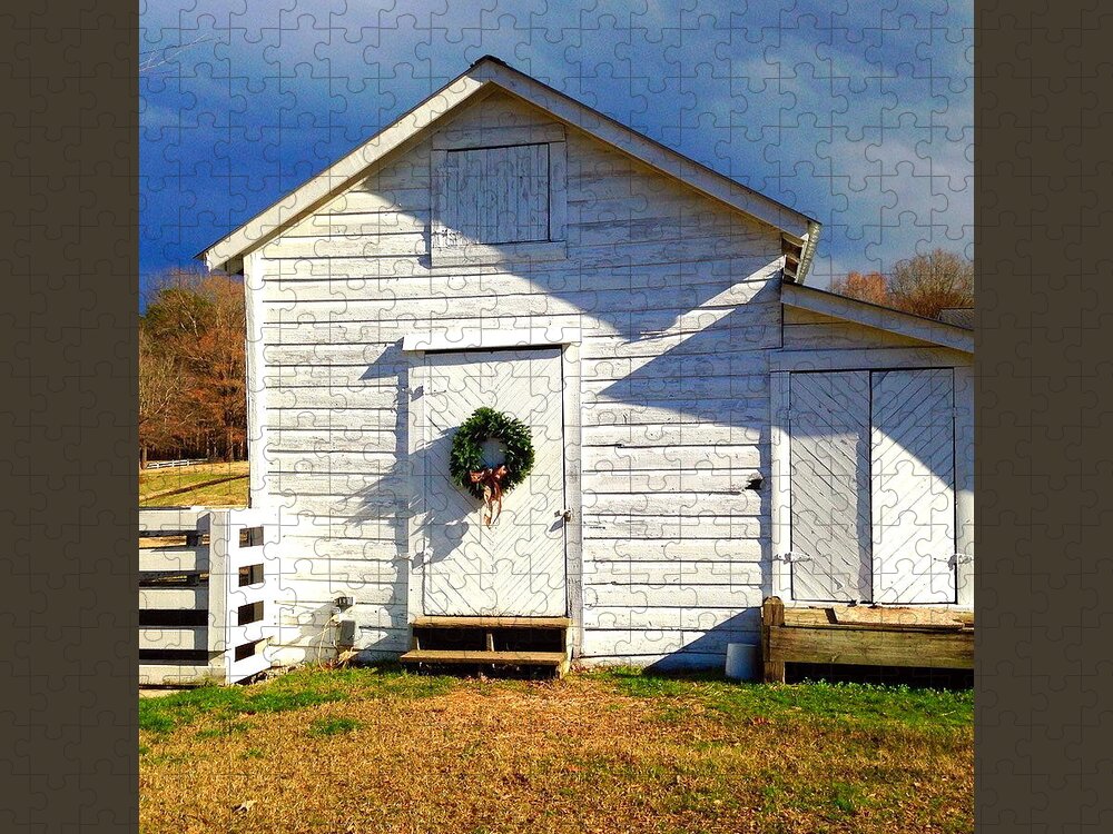 Christmas Jigsaw Puzzle featuring the photograph Christmas Barn Wreath by Shirley Galbrecht
