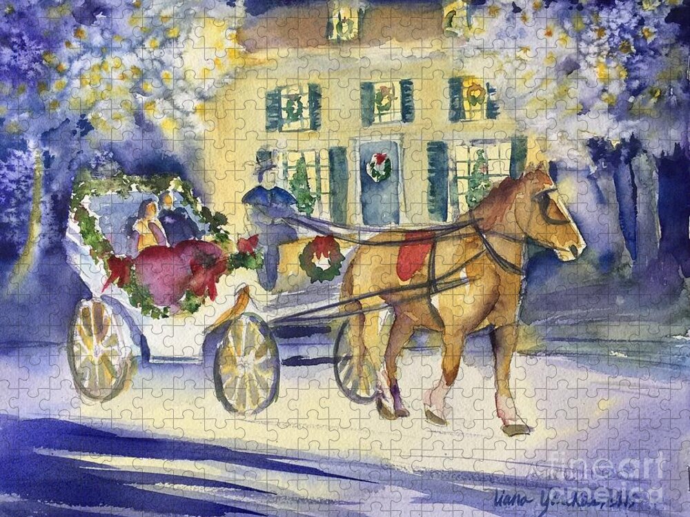 Christmas Jigsaw Puzzle featuring the painting Christmas Carriage Ride by Liana Yarckin