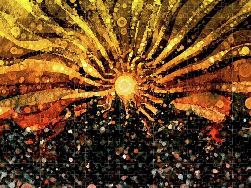 Abstract Sun Jigsaw Puzzle featuring the mixed media Christmas Dawn by Peggy Collins