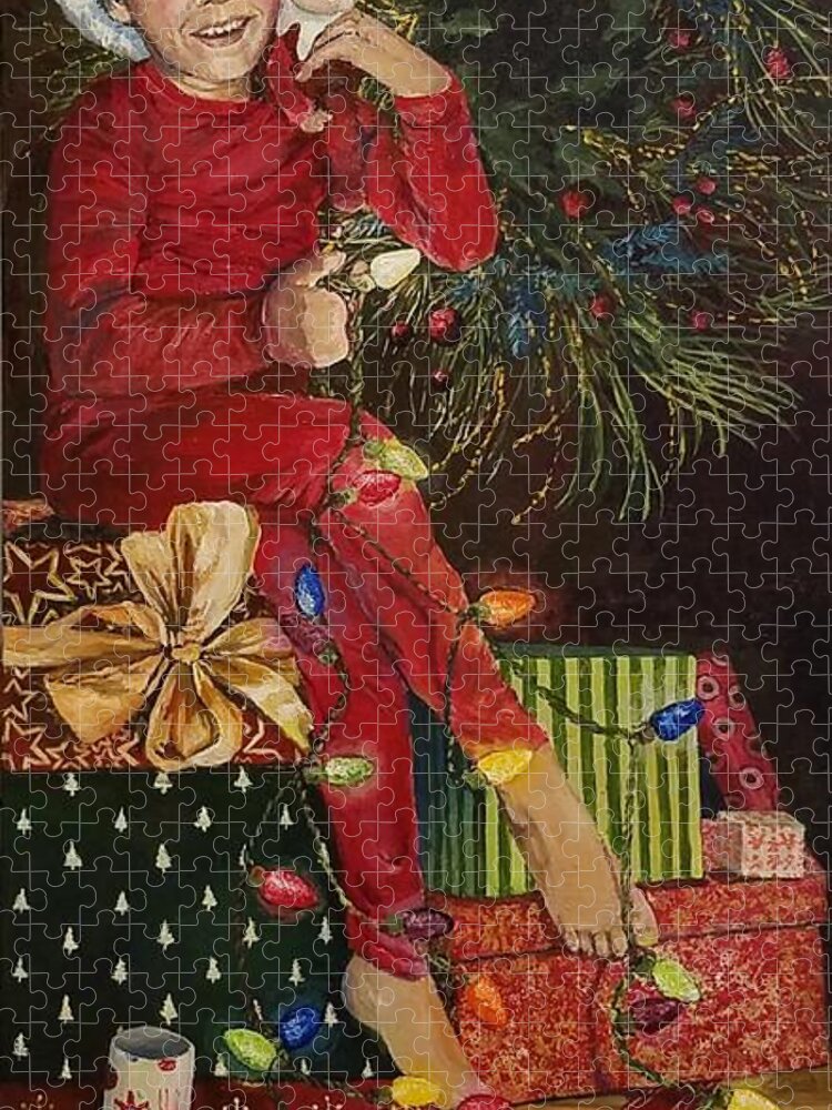 Christmas Jigsaw Puzzle featuring the painting Christmas elves by Merana Cadorette