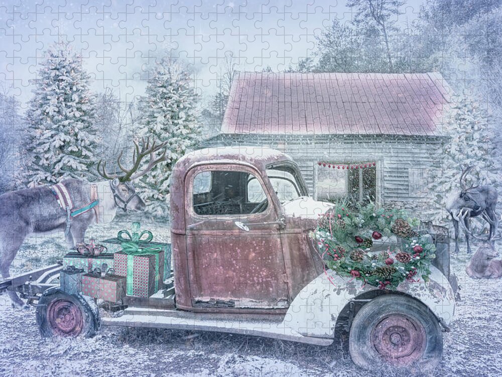 Barns Jigsaw Puzzle featuring the photograph Christmas Eve Reindeer in Pale Tones by Debra and Dave Vanderlaan