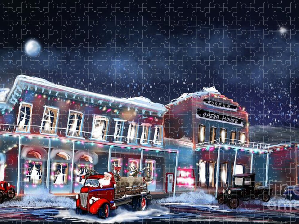 Happy Holidays Jigsaw Puzzle featuring the digital art Christmas in Eureka Nevada ca 1940 by Doug Gist